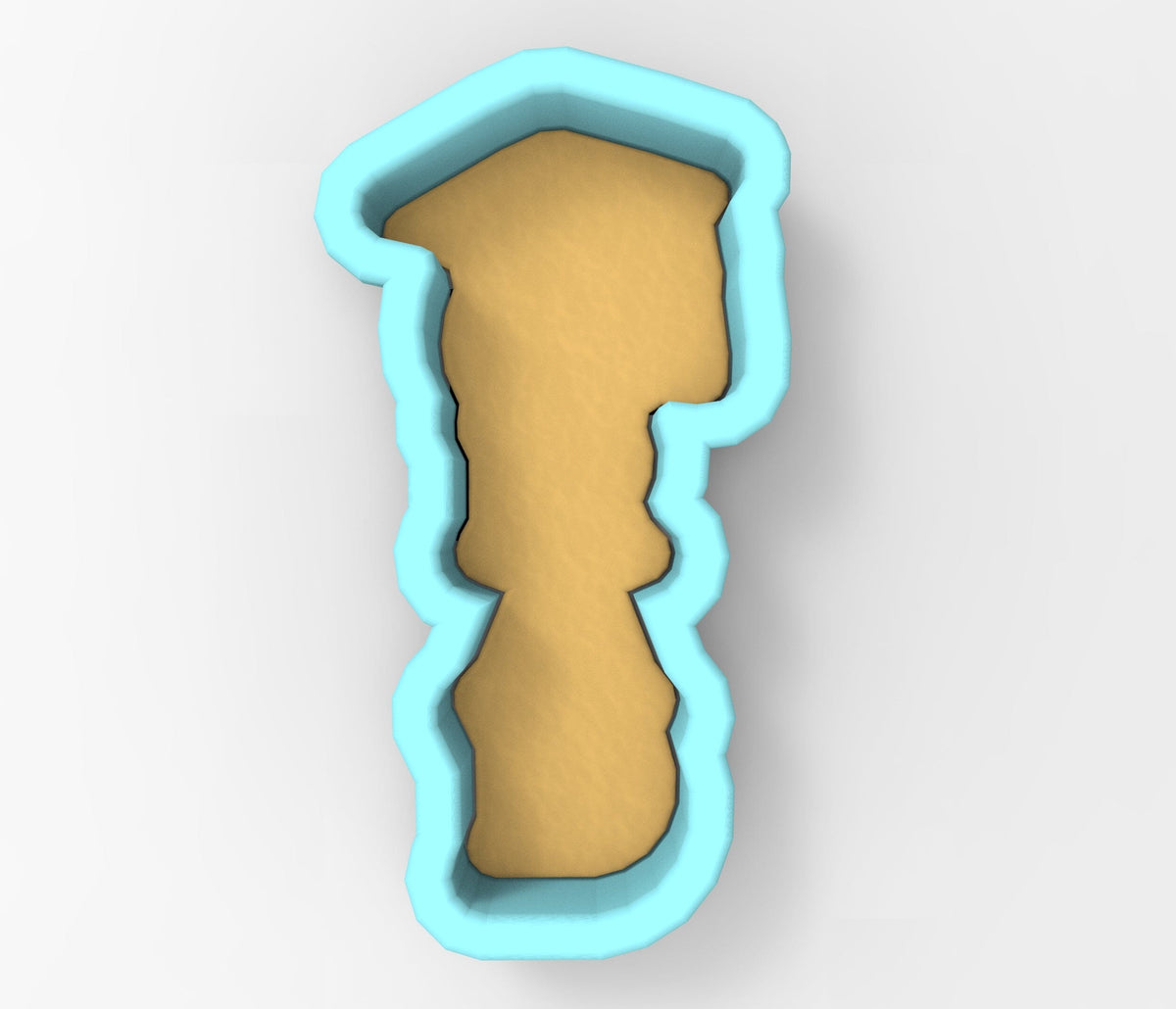 A 3D rendering of a cookie cutter in the shape of a letter "T".