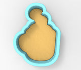 A 3D rendering of a cookie cutter in the shape of a heart, with a light blue border.