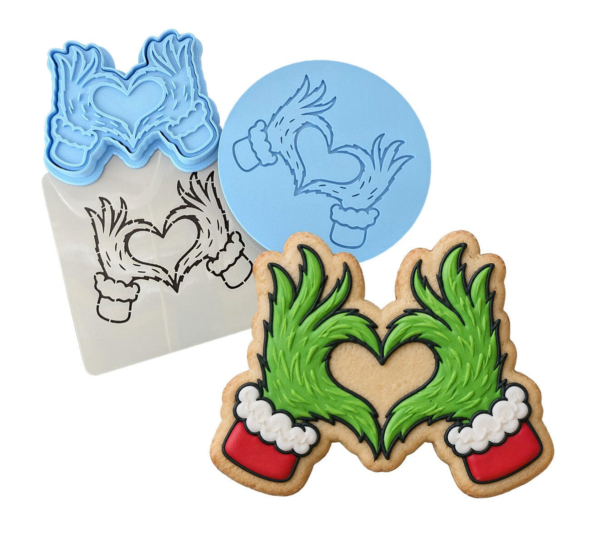 Grinch Christmas Heart Cookie Cutter | Stamp | Stencil - SHARP EDGES - FAST Shipping - Choose Your Own Size! #1 Cookie Cutter Lady LITTLE - 3 Inches (7.62cm) **FULL SET BUNDLE** Cutter + Stamp + Stencil + Debosser **BEST DEAL** 