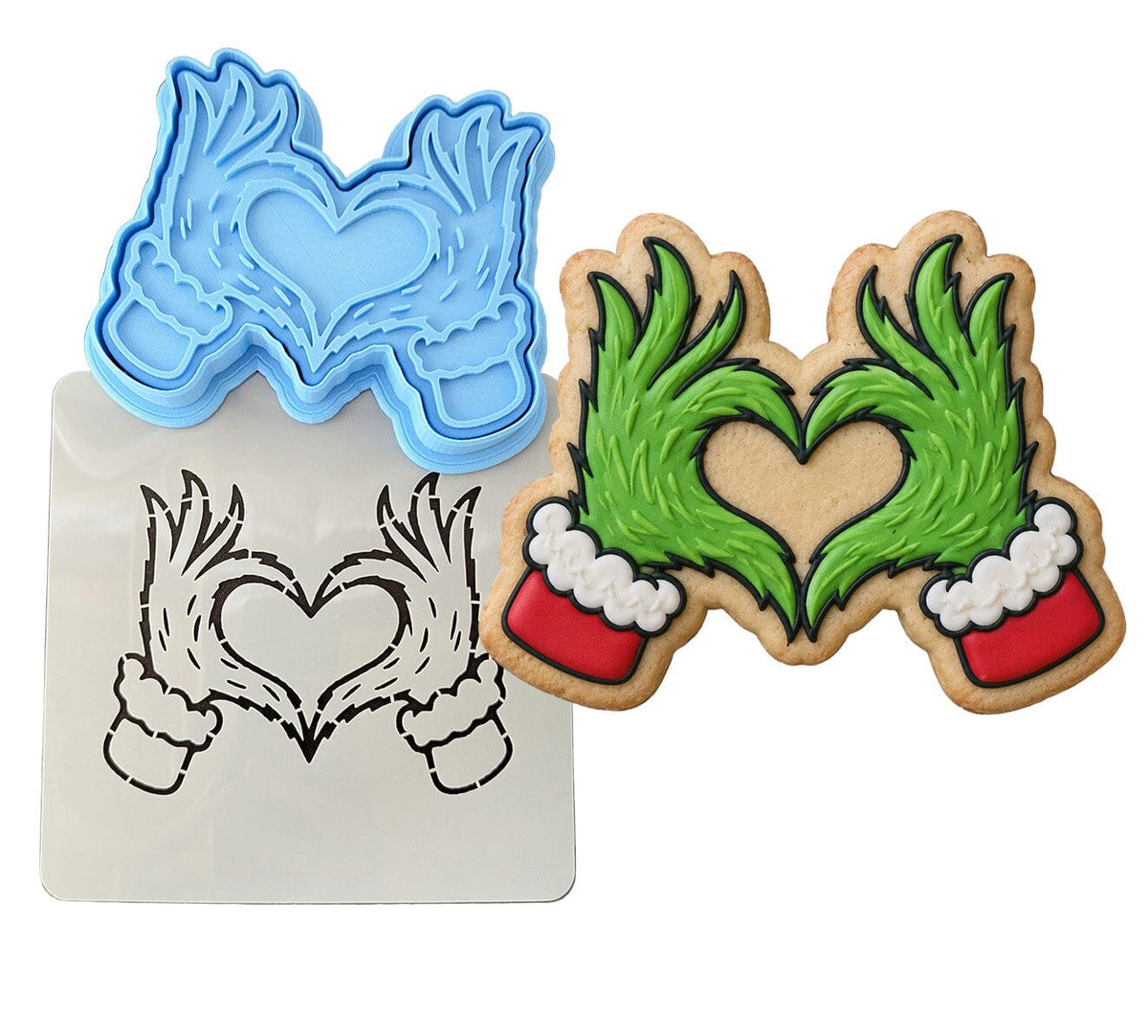 Grinch Christmas Heart Cookie Cutter | Stamp | Stencil - SHARP EDGES - FAST Shipping - Choose Your Own Size! #1 Cookie Cutter Lady LITTLE - 3 Inches (7.62cm) **BUNDLE** Cutter + Stamp + Stencil 
