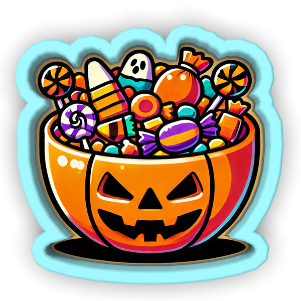 a cartoon of a pumpkin bowl filled with candy