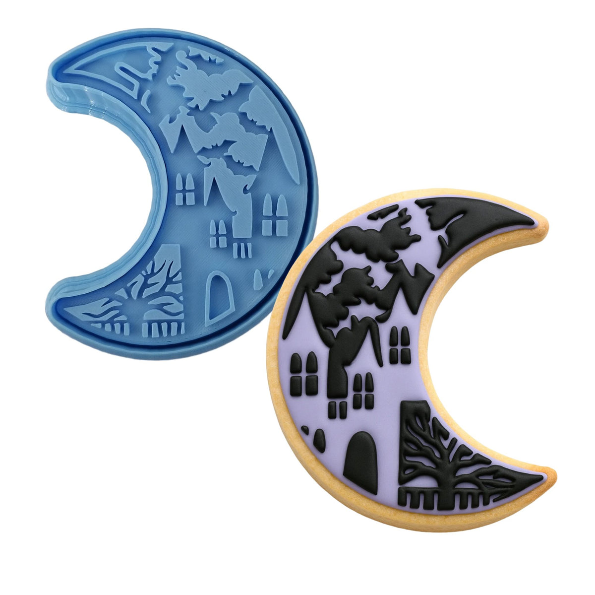 Halloween Moon Cookie Cutter | Stamp | Stencil #1 Halloween / Fall Cookie Cutter Lady MINI - 2 Inches (5cm) **BUNDLE** Cutter + Stamp 
