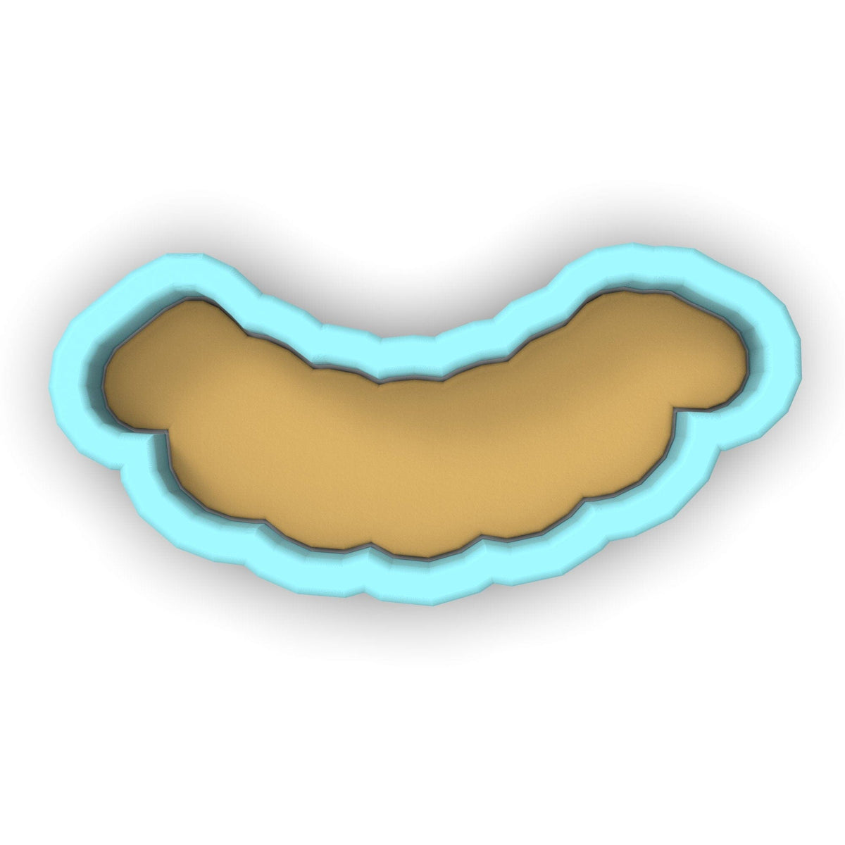 a cookie cutter shaped like a sausage on a white background
