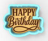 A cookie cutter-shaped design with the text "Happy Birthday" written on it.