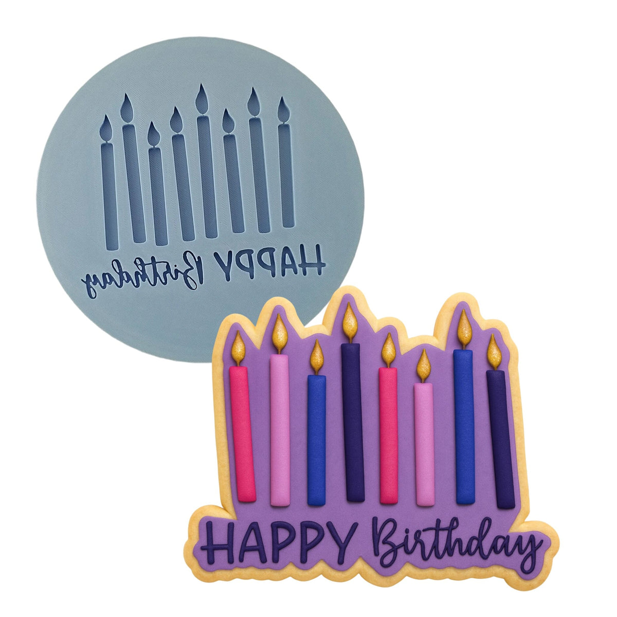 Happy Birthday Candles Cookie Cutter | Stamp | Stencil #1 Mom / Dad / Bday / Party Cookie Cutter Lady MINI - 2 Inches (5cm) Debosser ONLY 