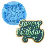 Happy Birthday Cookie Cutter | Stamp | Stencil #1 Mom / Dad / Bday / Party Cookie Cutter Lady MINI - 2 Inches (5cm) **BUNDLE** Cutter + Debosser 