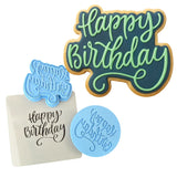 Happy Birthday Cookie Cutter | Stamp | Stencil #1 Mom / Dad / Bday / Party Cookie Cutter Lady MINI - 2 Inches (5cm) **FULL SET BUNDLE** Cutter + Stamp + Stencil + Debosser **BEST DEAL** 