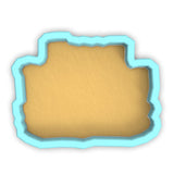 a paper cut out of a frame with a light blue border