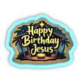 a happy birthday sticker with a nativity scene
