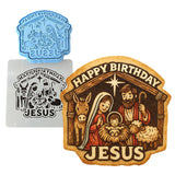 Happy Birthday Jesus Manger Cookie Cutter | Stamp | Stencil - SHARP EDGES - FAST Shipping - Choose Your Own Size! #3 Cookie Cutter Lady LITTLE - 3 Inches (7.62cm) **BUNDLE** Cutter + Stamp + Stencil 