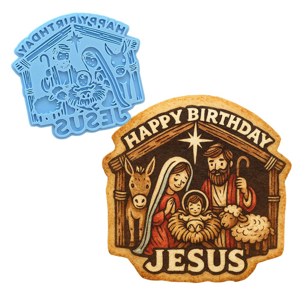 Happy Birthday Jesus Manger Cookie Cutter | Stamp | Stencil - SHARP EDGES - FAST Shipping - Choose Your Own Size! #3 Cookie Cutter Lady LITTLE - 3 Inches (7.62cm) Stamp ONLY 