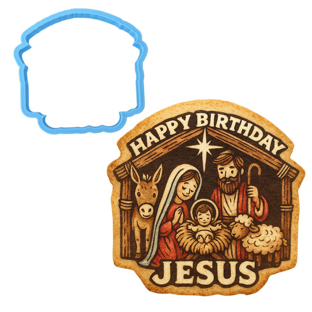 Happy Birthday Jesus Manger Cookie Cutter | Stamp | Stencil - SHARP EDGES - FAST Shipping - Choose Your Own Size! #3 Cookie Cutter Lady LITTLE - 3 Inches (7.62cm) Cookie Cutter ONLY (Outline) 