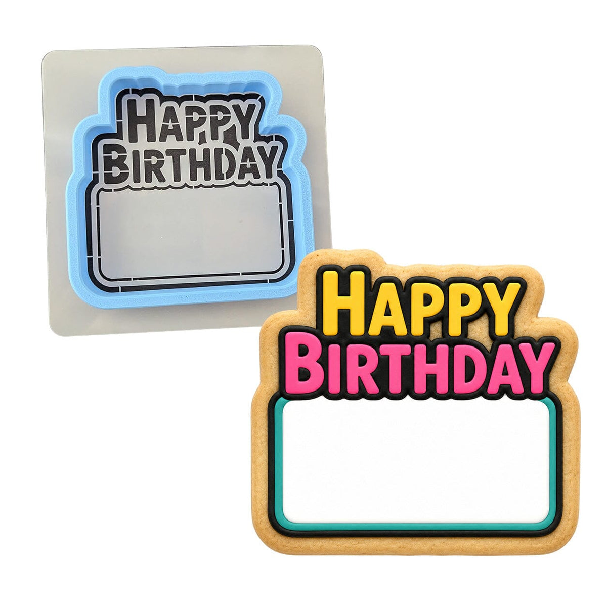 Happy Birthday Plaque 1 Cookie Cutter | Stamp | Stencil - SHARP EDGES - FAST Shipping - Choose Your Own Size! #1 Cookie Cutter Lady LITTLE - 3 Inches (7.62cm) **BUNDLE** Cutter + Stencil 