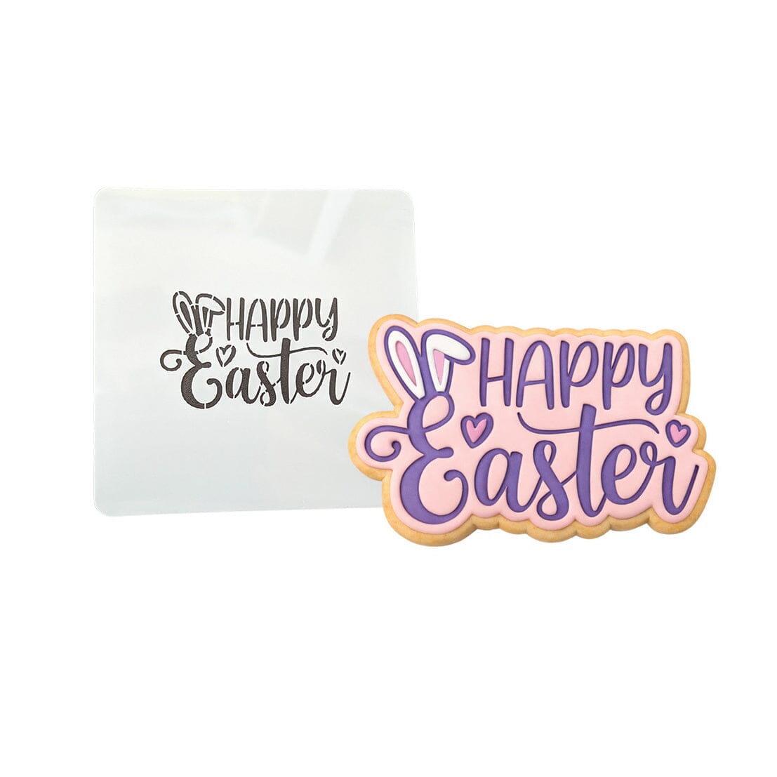 Happy Easter Bunny Ears Hearts Cookie Cutter | Stamp | Stencil Animals & Dinosaurs Cookie Cutter Lady MINI - 2 Inches (5cm) Stencil ONLY 