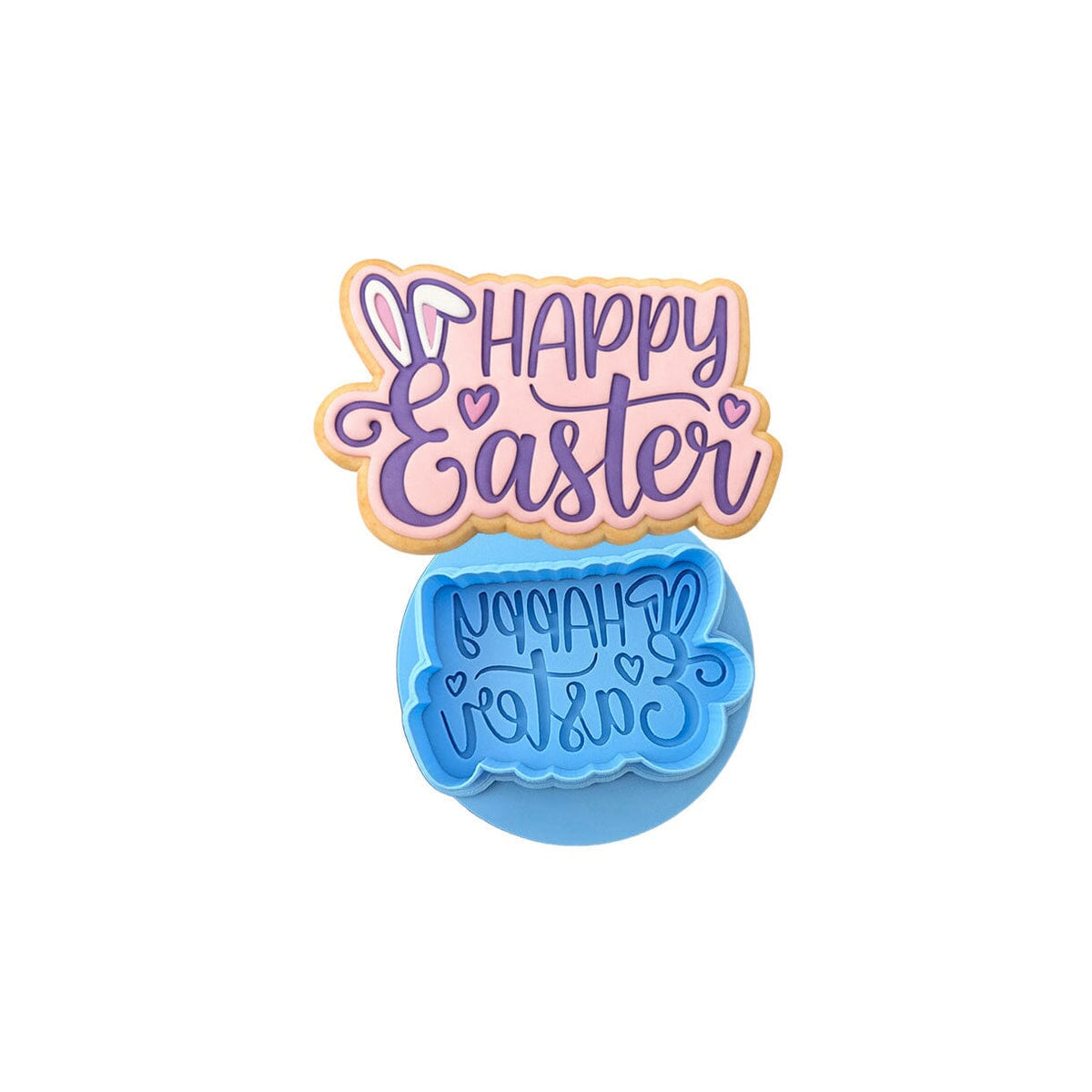 Happy Easter Bunny Ears Hearts Cookie Cutter | Stamp | Stencil Animals & Dinosaurs Cookie Cutter Lady MINI - 2 Inches (5cm) **BUNDLE** Cutter + Debosser 
