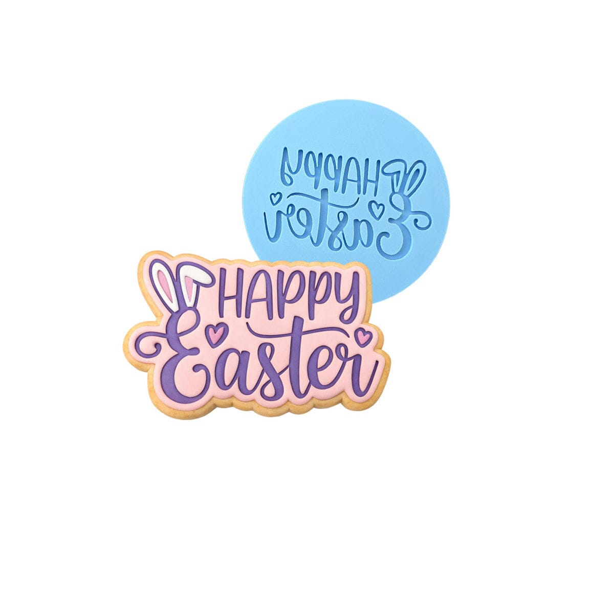 Happy Easter Bunny Ears Hearts Cookie Cutter | Stamp | Stencil Animals & Dinosaurs Cookie Cutter Lady MINI - 2 Inches (5cm) Debosser ONLY 