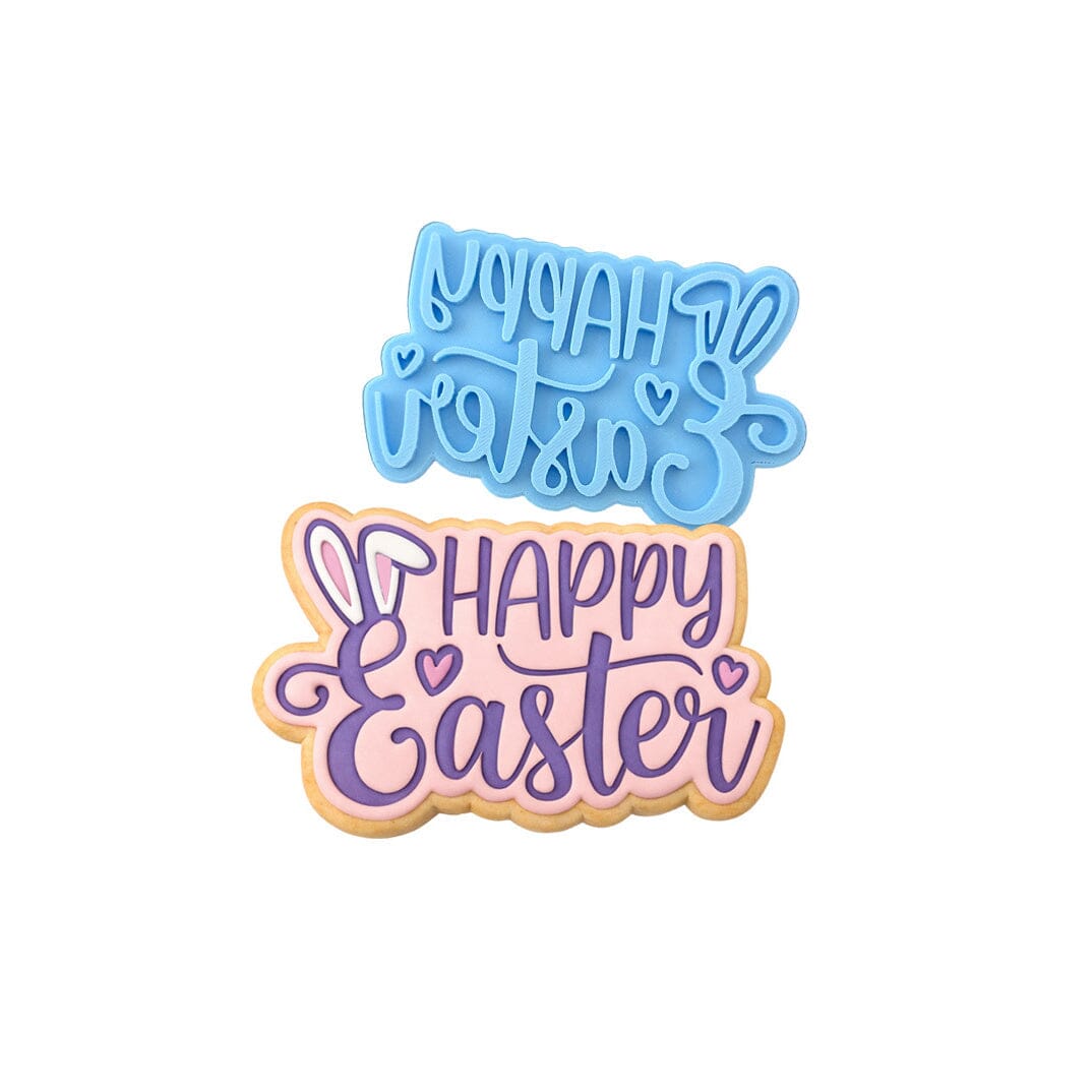 Happy Easter Bunny Ears Hearts Cookie Cutter | Stamp | Stencil Animals & Dinosaurs Cookie Cutter Lady MINI - 2 Inches (5cm) Stamp ONLY 