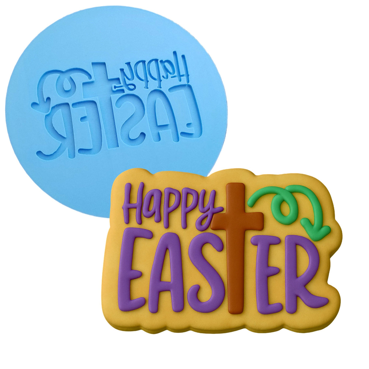 a cookie that says happy easter and a cookie that says happy easter