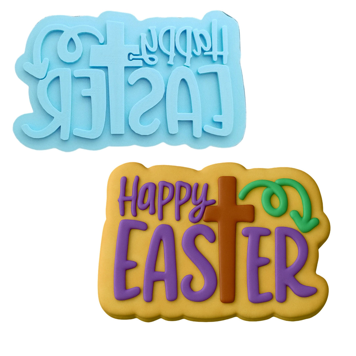 a cookie that says happy easter and a cookie that says happy easter