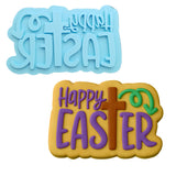 a cookie that says happy easter and a cookie that says happy easter