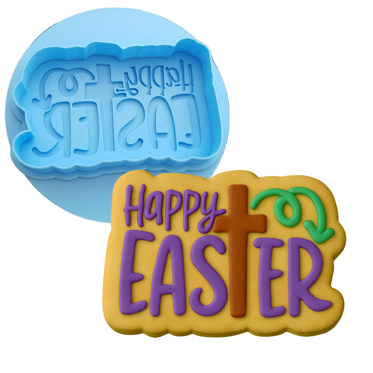 a cookie that says happy easter and a cookie that says happy easter