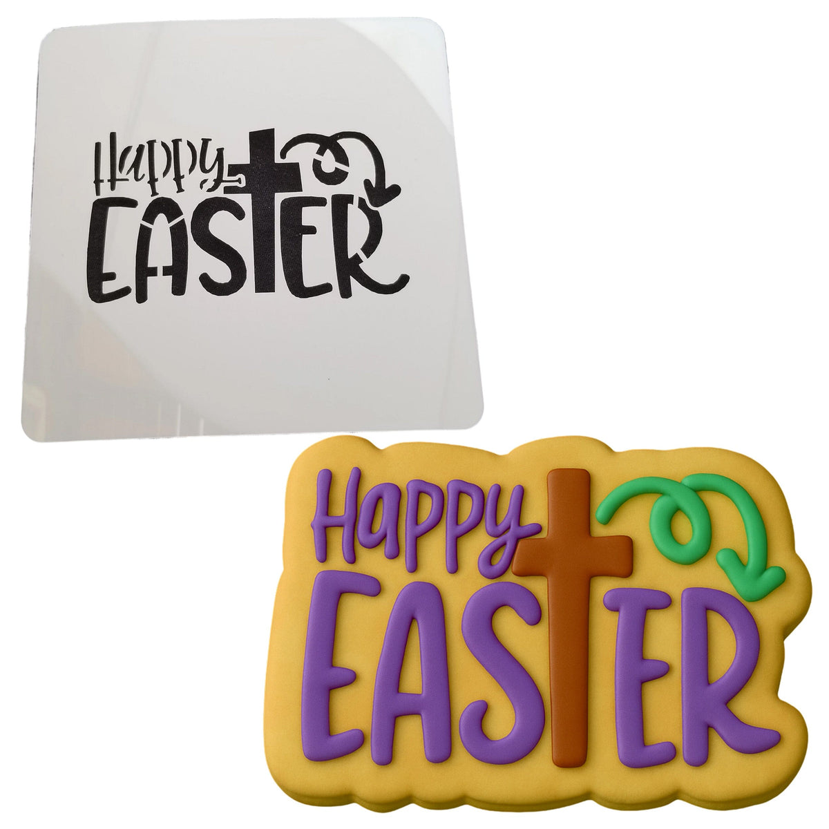 a cookie with the words happy easter and a cookie with the word happy easter