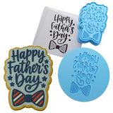 three cookie cutters with happy father&#39;s day designs
