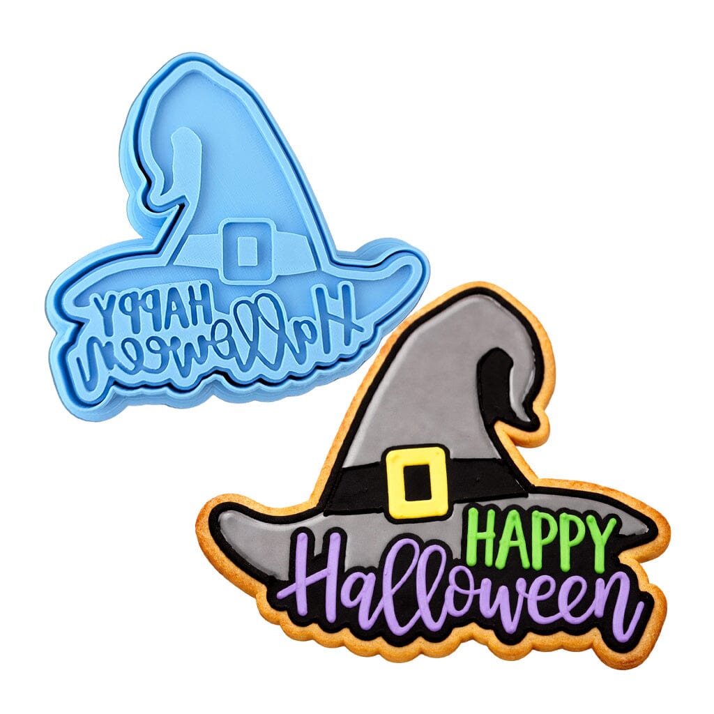Happy Halloween Witch Cookie Cutter | Stamp | Stencil #1 Halloween / Fall Cookie Cutter Lady MINI - 2 Inches (5cm) **BUNDLE** Cutter + Stamp 