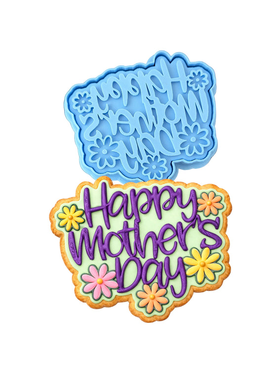 Happy Mother's Day Flowers Cookie Cutter | Stamp | Stencil Animals & Dinosaurs Cookie Cutter Lady MINI - 2 Inches (5cm) **BUNDLE** Cutter + Stamp 