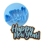 Happy New Year Cookie Cutter | Stamp | Stencil #1 Xmas / Winter / NYE Cookie Cutter Lady MINI - 2 Inches (5cm) **BUNDLE** Cutter + Debosser 