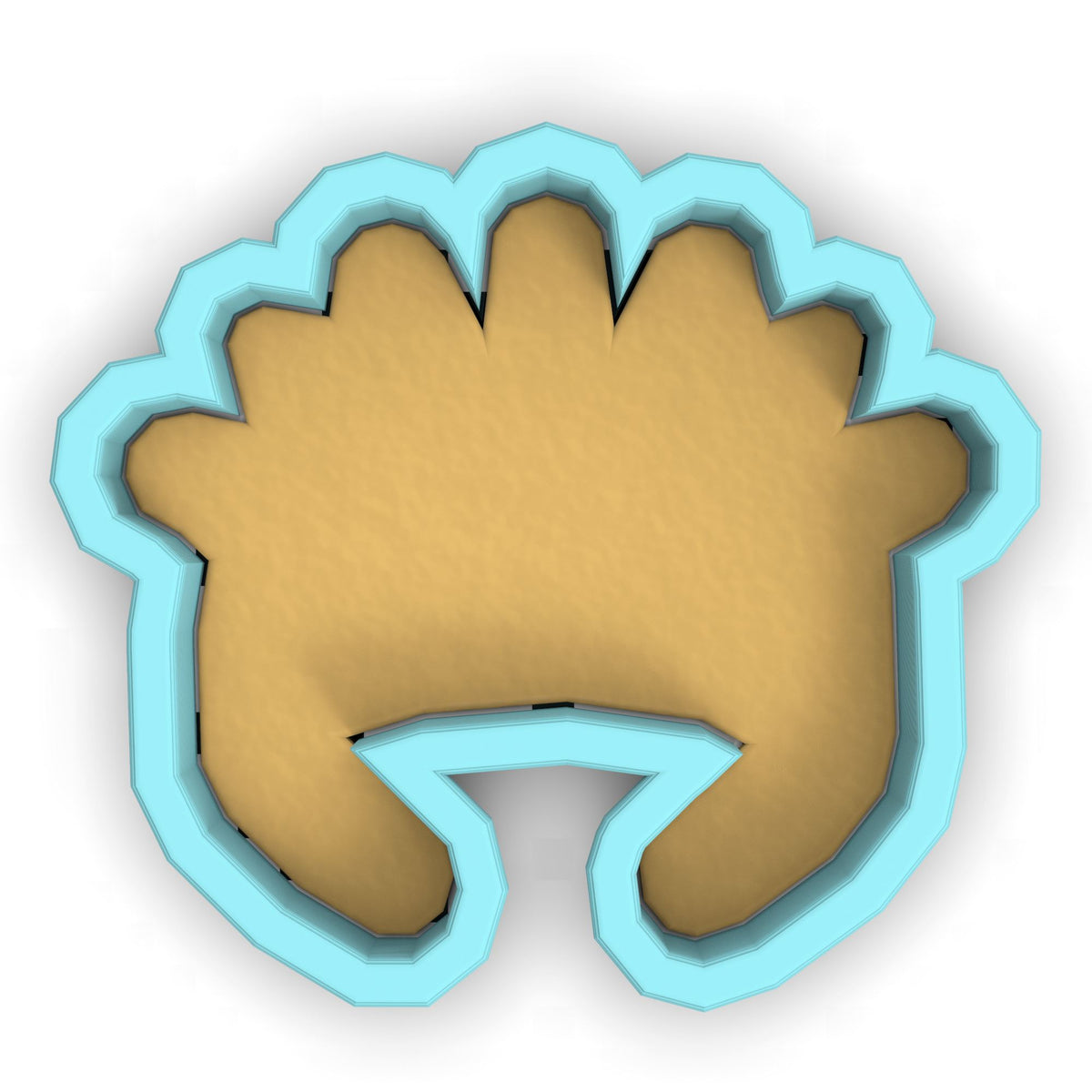 a cookie cutter with a cookie shaped like a hand
