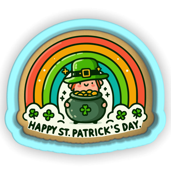 a happy st patrick's day sticker with a lepreite