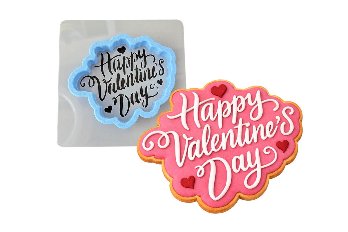 Happy Valentine's Day Heart Cookie Cutter | Stamp | Stencil #1 Wedding / Baby / V Day Cookie Cutter Lady MINI - 2 Inches (5cm) **BUNDLE** Cutter + Stencil 