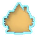 a cut out of a house with a blue outline