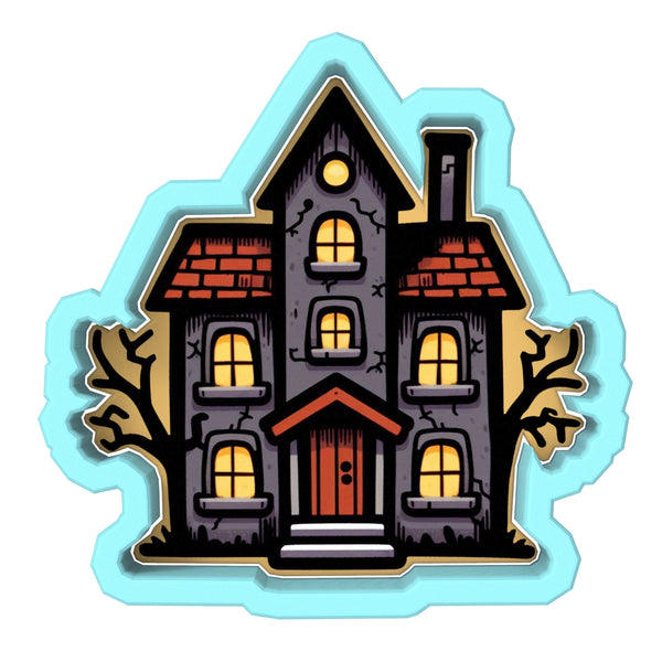 a sticker of a house with trees around it