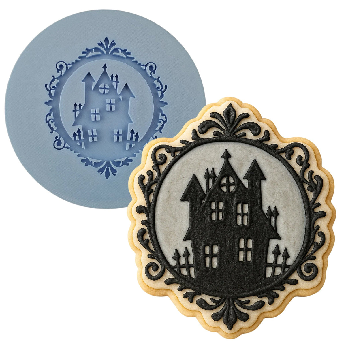 Haunted House Frame Cookie Cutter | Stamp | Stencil #1 Halloween / Fall Cookie Cutter Lady MINI - 2 Inches (5cm) Debosser ONLY 