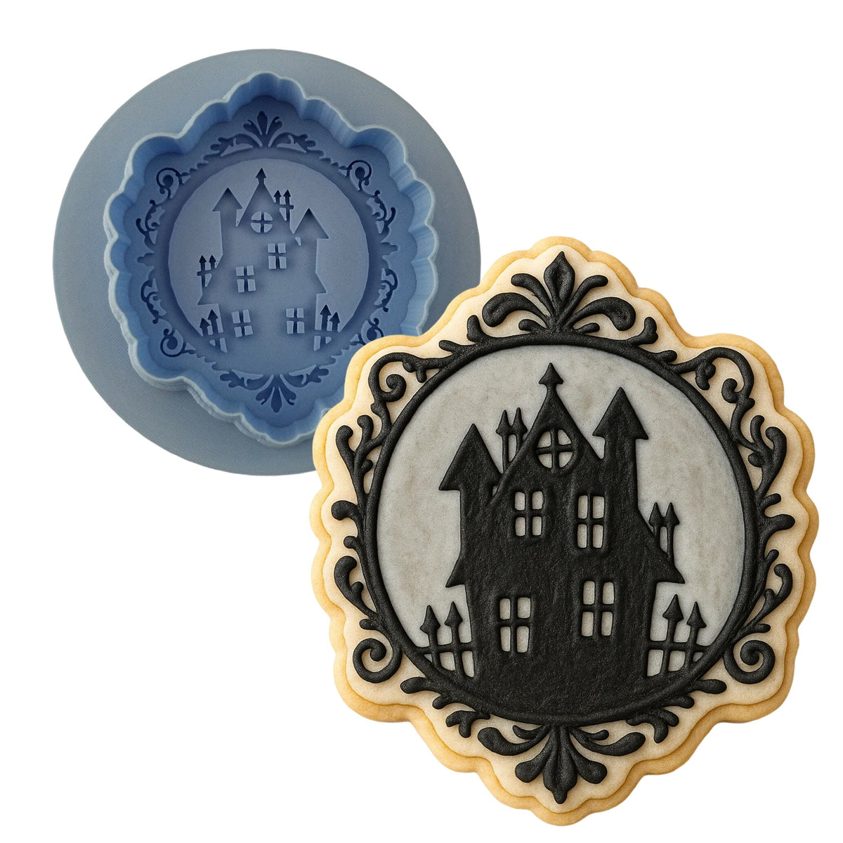 Haunted House Frame Cookie Cutter | Stamp | Stencil #1 Halloween / Fall Cookie Cutter Lady MINI - 2 Inches (5cm) **BUNDLE** Cutter + Debosser 