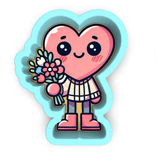 a sticker of a heart holding a bouquet of flowers