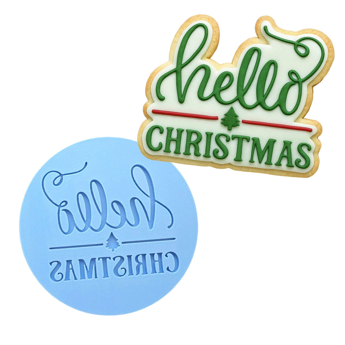 Hello Christmas Cookie Cutter | Stamp | Stencil #1 Xmas / Winter / NYE Cookie Cutter Lady MINI - 2 Inches (5cm) Debosser ONLY 