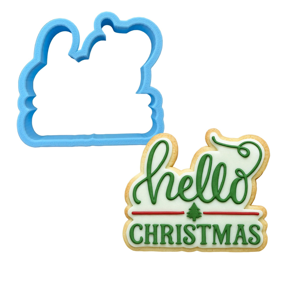 Hello Christmas Cookie Cutter | Stamp | Stencil #1 Xmas / Winter / NYE Cookie Cutter Lady MINI - 2 Inches (5cm) Cookie Cutter ONLY (Outline) 