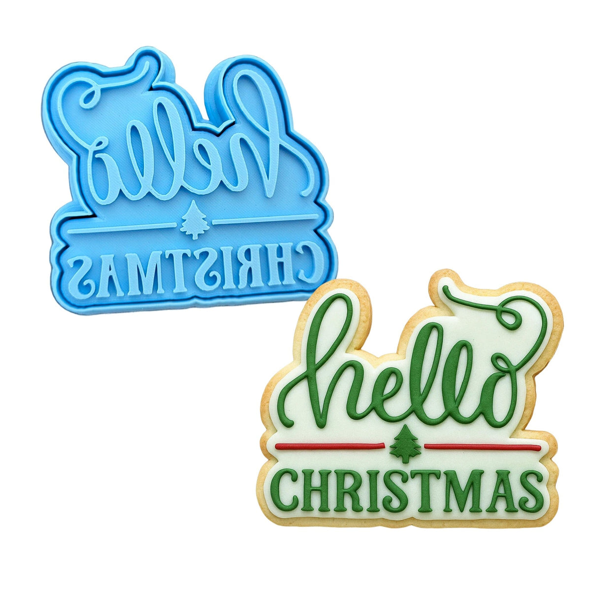 Hello Christmas Cookie Cutter | Stamp | Stencil #1 Xmas / Winter / NYE Cookie Cutter Lady MINI - 2 Inches (5cm) **BUNDLE** Cutter + Stamp 