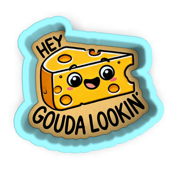 a sticker with a piece of cheese on it