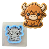 Highland Cow Cute Cookie Cutter | Stamp | Stencil #1 Easter / Spring / Flower Cookie Cutter Lady MINI - 2 Inches (5cm) **BUNDLE** Cutter + Stencil 