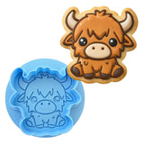 Highland Cow Cute Cookie Cutter | Stamp | Stencil #1 Easter / Spring / Flower Cookie Cutter Lady MINI - 2 Inches (5cm) **BUNDLE** Cutter + Debosser 