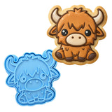 Highland Cow Cute Cookie Cutter | Stamp | Stencil #1 Easter / Spring / Flower Cookie Cutter Lady MINI - 2 Inches (5cm) **BUNDLE** Cutter + Stamp 
