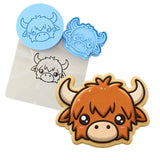 Highland Cow Face Cute Cookie Cutter | Stamp | Stencil #2 Easter / Spring / Flower Cookie Cutter Lady MINI - 2 Inches (5cm) **FULL SET BUNDLE** Cutter + Stamp + Stencil + Debosser **BEST DEAL** 