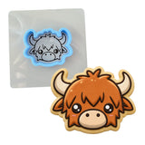 Highland Cow Face Cute Cookie Cutter | Stamp | Stencil #2 Easter / Spring / Flower Cookie Cutter Lady MINI - 2 Inches (5cm) **BUNDLE** Cutter + Stencil 