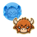 Highland Cow Face Cute Cookie Cutter | Stamp | Stencil #2 Easter / Spring / Flower Cookie Cutter Lady MINI - 2 Inches (5cm) **BUNDLE** Cutter + Debosser 