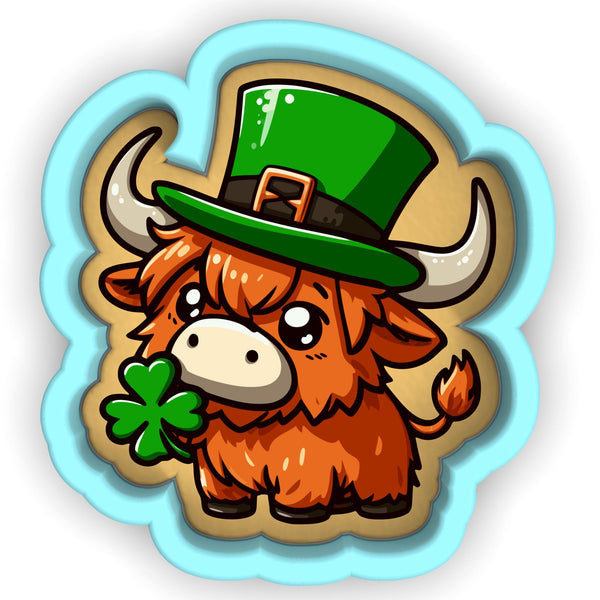 a cartoon bison with a green hat and a clover