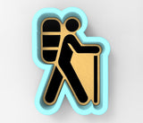 a sticker of a person walking with a suitcase